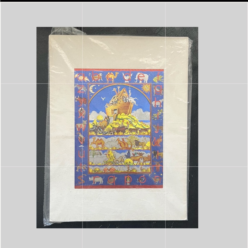 Vintage 1998 Modern Art Noah’s Ark Colorful Print w Mat
